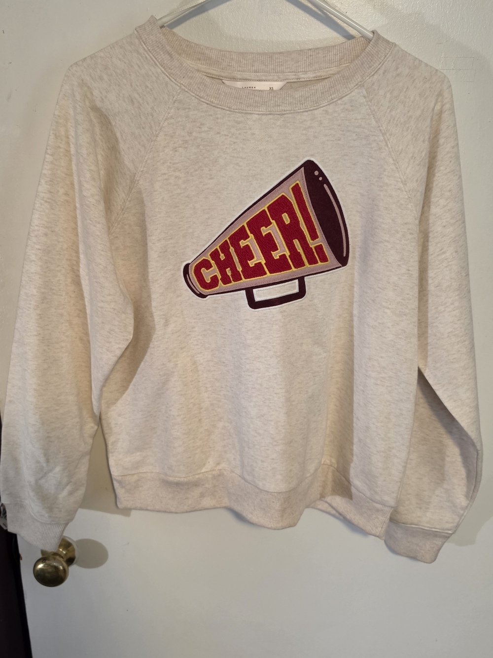 LC Lauren Conrad Cream Crewneck Sweatshirt with Cheer Megaphone Graphic